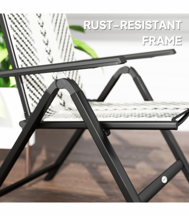 Outsunny Rattan Folding Chair w/ 5-Position Adjustable Backrest, Grey