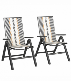 Outsunny 2PCs Rattan Folding Chair w/ 5-Position Adjustable Backrest, Black