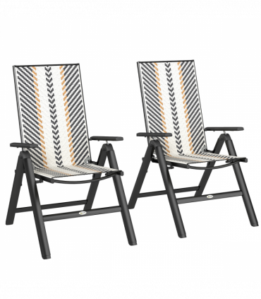 Outsunny 2PCs Rattan Folding Chair w/ 5-Position Adjustable Backrest, Black