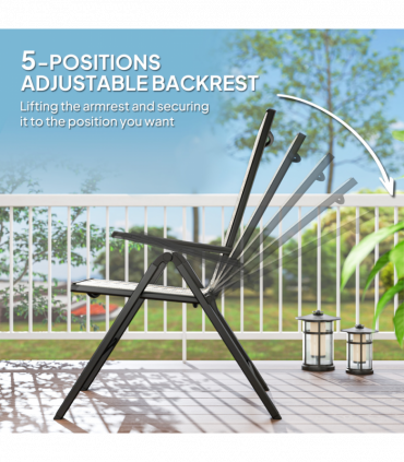 Outsunny 2PCs Rattan Folding Chair w/ 5-Position Adjustable Backrest, Black