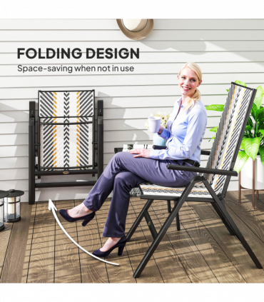 Outsunny 2PCs Rattan Folding Chair w/ 5-Position Adjustable Backrest, Black