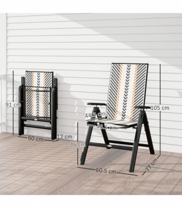 Outsunny 2PCs Rattan Folding Chair w/ 5-Position Adjustable Backrest, Black