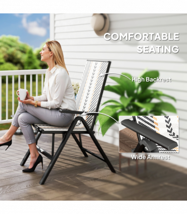 Outsunny 2PCs Rattan Folding Chair w/ 5-Position Adjustable Backrest, Black