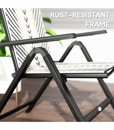Outsunny 2PCs Rattan Folding Chair w/ 5-Position Adjustable Backrest, Black