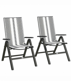 Outsunny 2PCs Rattan Folding Chair w/ 5-Position Adjustable Backrest, Grey
