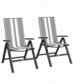 Outsunny 2PCs Rattan Folding Chair w/ 5-Position Adjustable Backrest, Grey