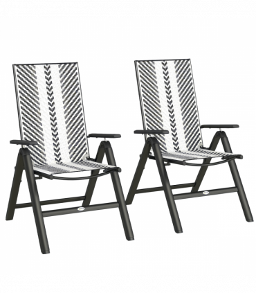 Outsunny 2PCs Rattan Folding Chair w/ 5-Position Adjustable Backrest, Grey