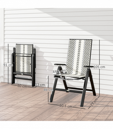 Outsunny 2PCs Rattan Folding Chair w/ 5-Position Adjustable Backrest, Grey