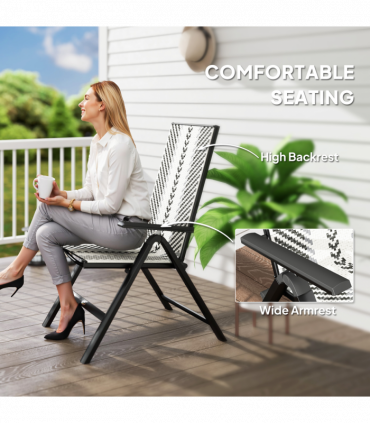 Outsunny 2PCs Rattan Folding Chair w/ 5-Position Adjustable Backrest, Grey