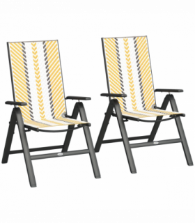 Outsunny 2PCs Rattan Folding Chair w/ 5-Position Adjustable Backrest, Orange