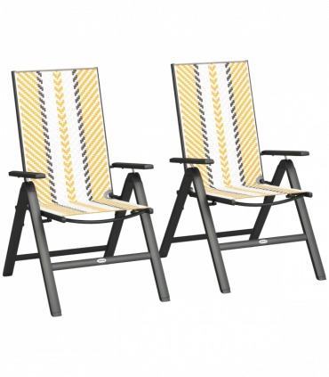 Outsunny 2PCs Rattan Folding Chair w/ 5-Position Adjustable Backrest, Orange