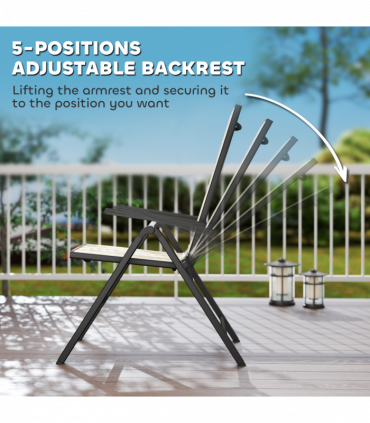 Outsunny 2PCs Rattan Folding Chair w/ 5-Position Adjustable Backrest, Orange