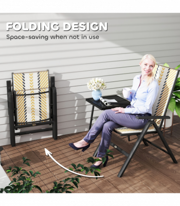 Outsunny 2PCs Rattan Folding Chair w/ 5-Position Adjustable Backrest, Orange