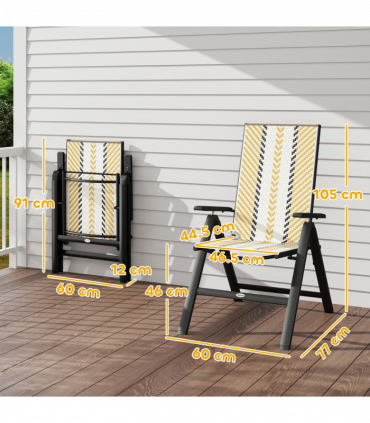Outsunny 2PCs Rattan Folding Chair w/ 5-Position Adjustable Backrest, Orange