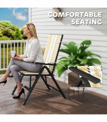 Outsunny 2PCs Rattan Folding Chair w/ 5-Position Adjustable Backrest, Orange