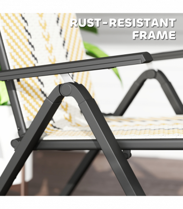 Outsunny 2PCs Rattan Folding Chair w/ 5-Position Adjustable Backrest, Orange