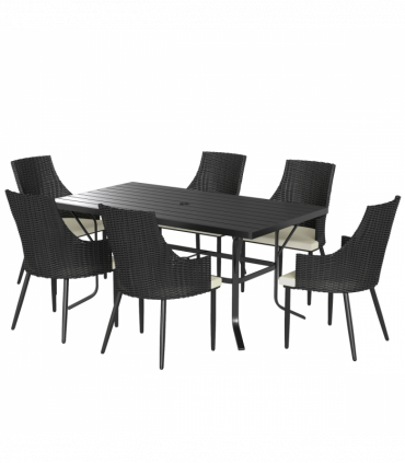 Outsunny 6 Seater Garden Furniture with Cushions, Parasol Hole, Cream White