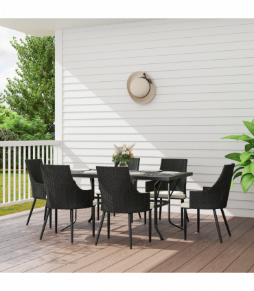 Outsunny 6 Seater Garden Furniture with Cushions, Parasol Hole, Cream White