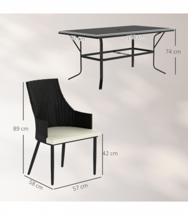 Outsunny 6 Seater Garden Furniture with Cushions, Parasol Hole, Cream White