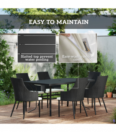 Outsunny 6 Seater Garden Furniture with Cushions, Parasol Hole, Cream White