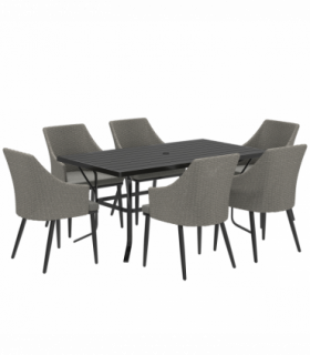 Outsunny 6 Seater Garden Furniture with Cushions, Parasol Hole, Grey