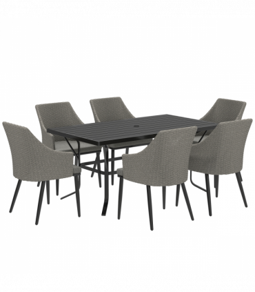 Outsunny 6 Seater Garden Furniture with Cushions, Parasol Hole, Grey