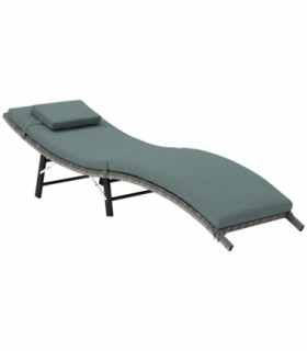 Outsunny Folding Rattan Sun Lounger with Cushion and Pillow, Mixed Grey