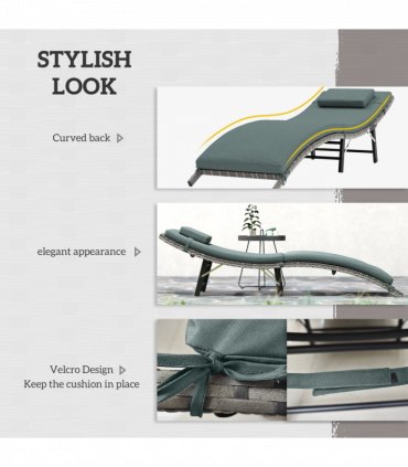 Outsunny Folding Rattan Sun Lounger with Cushion and Pillow, Mixed Grey