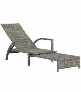 Outsunny PE Rattan Sun Lounger with 4-Level Adjustable Backrest, Mixed-grey