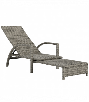 Outsunny PE Rattan Sun Lounger with 4-Level Adjustable Backrest, Mixed-grey