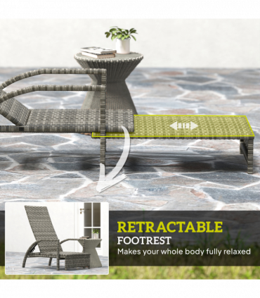 Outsunny PE Rattan Sun Lounger with 4-Level Adjustable Backrest, Mixed-grey