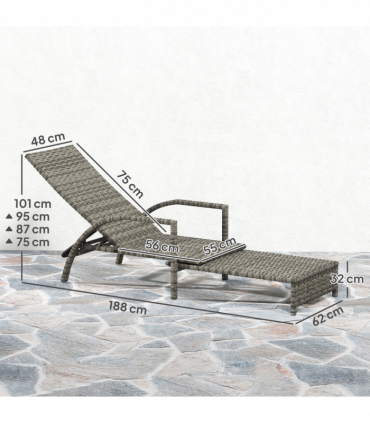 Outsunny PE Rattan Sun Lounger with 4-Level Adjustable Backrest, Mixed-grey