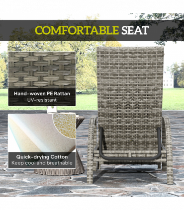 Outsunny PE Rattan Sun Lounger with 4-Level Adjustable Backrest, Mixed-grey