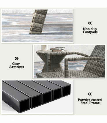 Outsunny PE Rattan Sun Lounger with 4-Level Adjustable Backrest, Mixed-grey