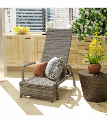 Outsunny PE Rattan Sun Lounger with 4-Level Adjustable Backrest, Mixed-grey