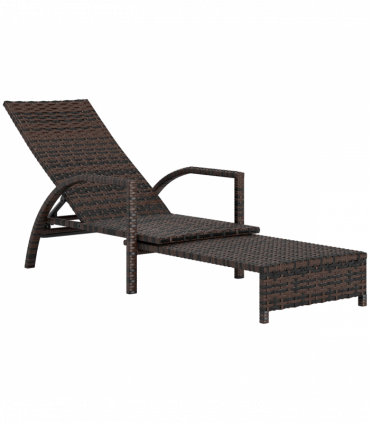 Outsunny PE Rattan Sun Lounger with 4-Level Adjustable Backrest, Mixed-brown