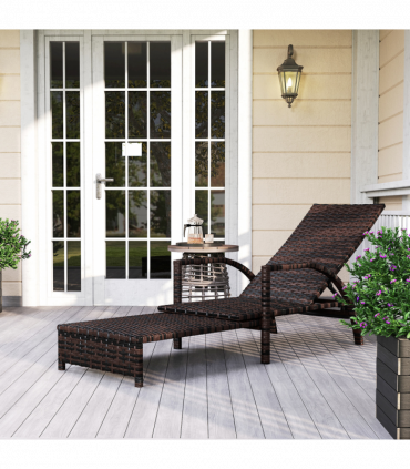 Outsunny PE Rattan Sun Lounger with 4-Level Adjustable Backrest, Mixed-brown