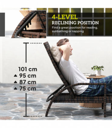 Outsunny PE Rattan Sun Lounger with 4-Level Adjustable Backrest, Mixed-brown