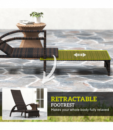 Outsunny PE Rattan Sun Lounger with 4-Level Adjustable Backrest, Mixed-brown