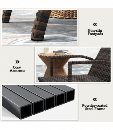 Outsunny PE Rattan Sun Lounger with 4-Level Adjustable Backrest, Mixed-brown