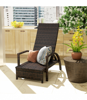 Outsunny PE Rattan Sun Lounger with 4-Level Adjustable Backrest, Mixed-brown