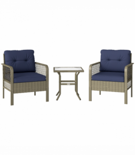 Outsunny 3 Pieces Rattan Bistro Set with Tempered Glass Table Charcoal Grey