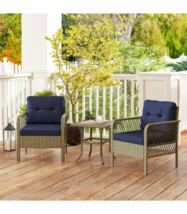 Outsunny 3 Pieces Rattan Bistro Set with Tempered Glass Table Charcoal Grey