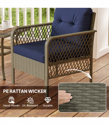 Outsunny 3 Pieces Rattan Bistro Set with Tempered Glass Table Charcoal Grey