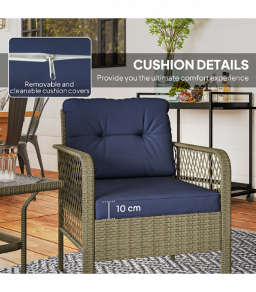 Outsunny 3 Pieces Rattan Bistro Set with Tempered Glass Table Charcoal Grey