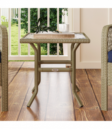 Outsunny 3 Pieces Rattan Bistro Set with Tempered Glass Table Charcoal Grey