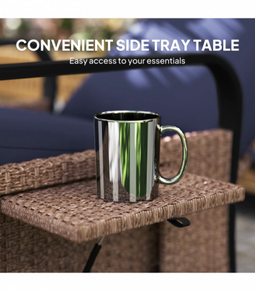 Outsunny Rattan Garden Recliner Chair Sun Lounger w/ Side Tray, Brown/Blue