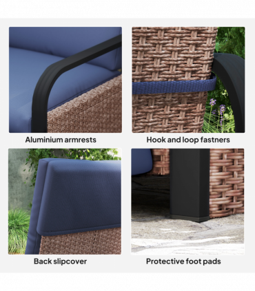 Outsunny Rattan Garden Recliner Chair Sun Lounger w/ Side Tray, Brown/Blue