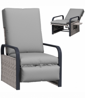 Outsunny Rattan Garden Recliner Chair Sun Lounger w/ Side Tray, Grey