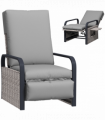 Outsunny Rattan Garden Recliner Chair Sun Lounger w/ Side Tray, Grey